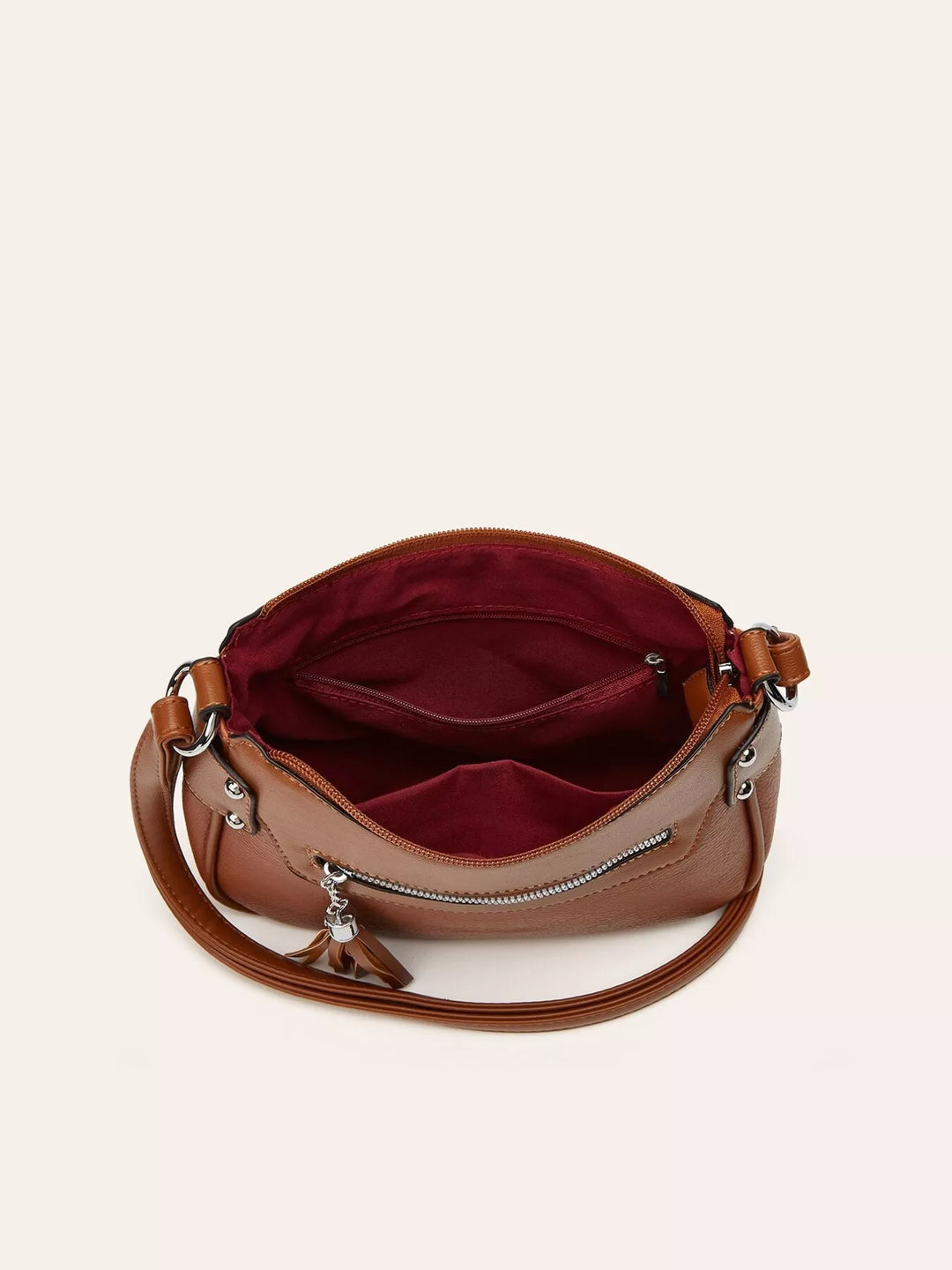 Tassel Decor PU Leather Crossbody Bag