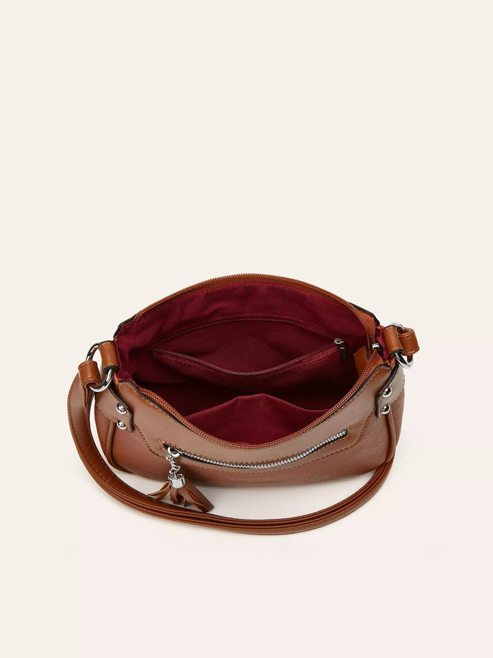 Tassel Decor PU Leather Crossbody Bag