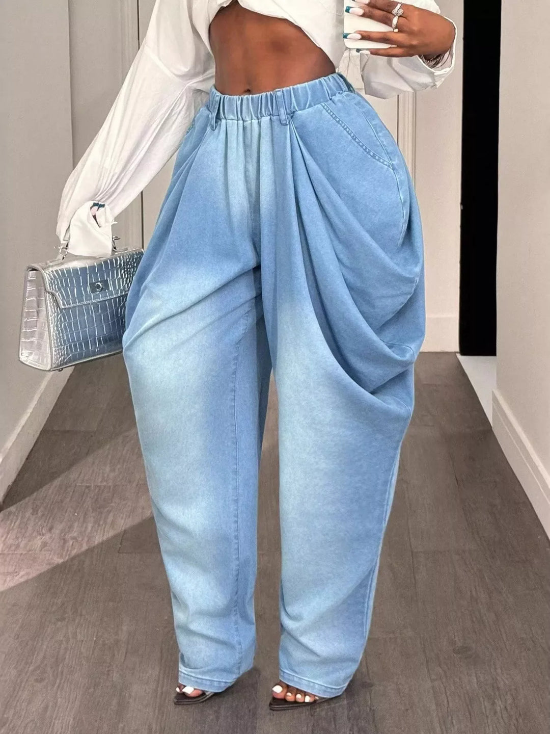 Ruched Wide Leg Jeans