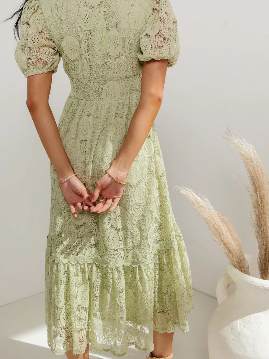 Lace V-Neck Short Sleeve Dress