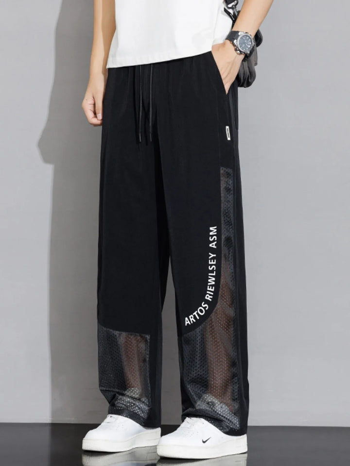 Men's Plus Size Drawstring Wide Leg Mesh Panel Pants