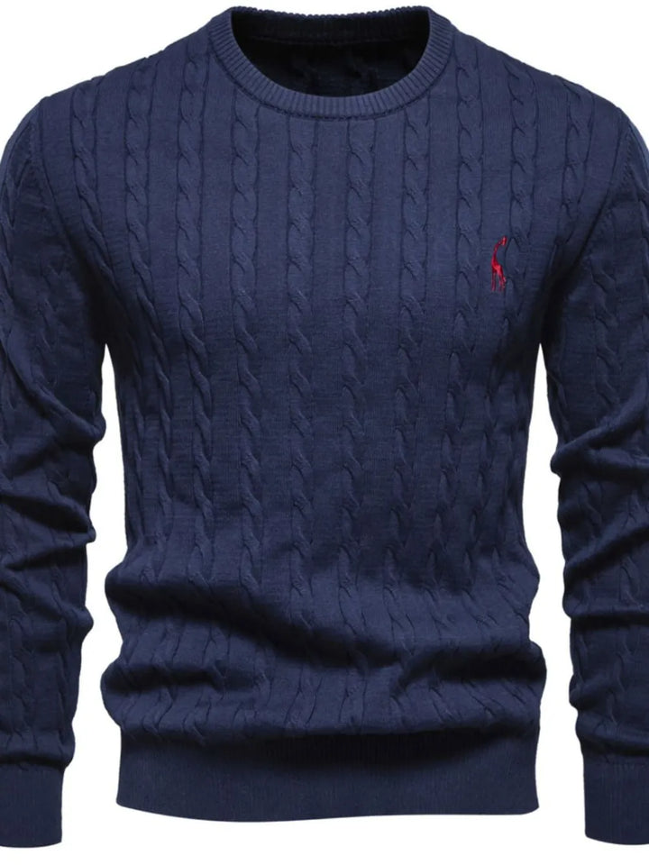 Men's Cable-Knit Round Neck Long Sleeve Sweater