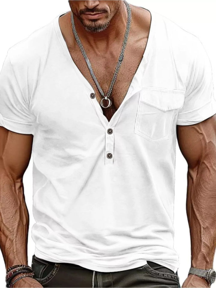 Men's Full Size Casual Button Detail Short Sleeve T-Shirt Plus Size