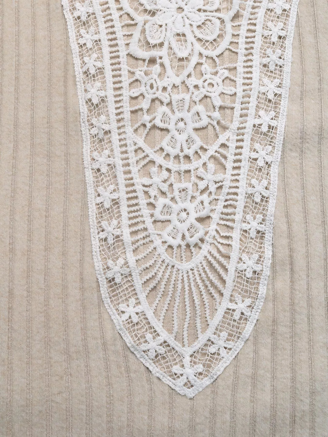 Lace Detail Ribbed Knit Long Sleeve T-Shirt