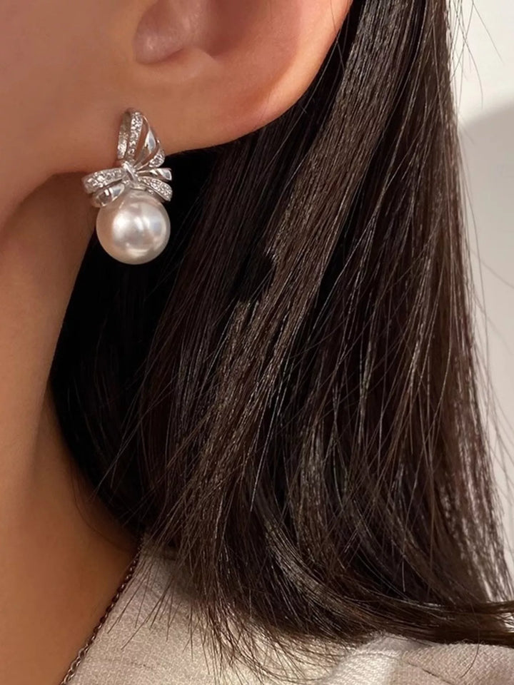 Pearl Bowknot Drop Earrings