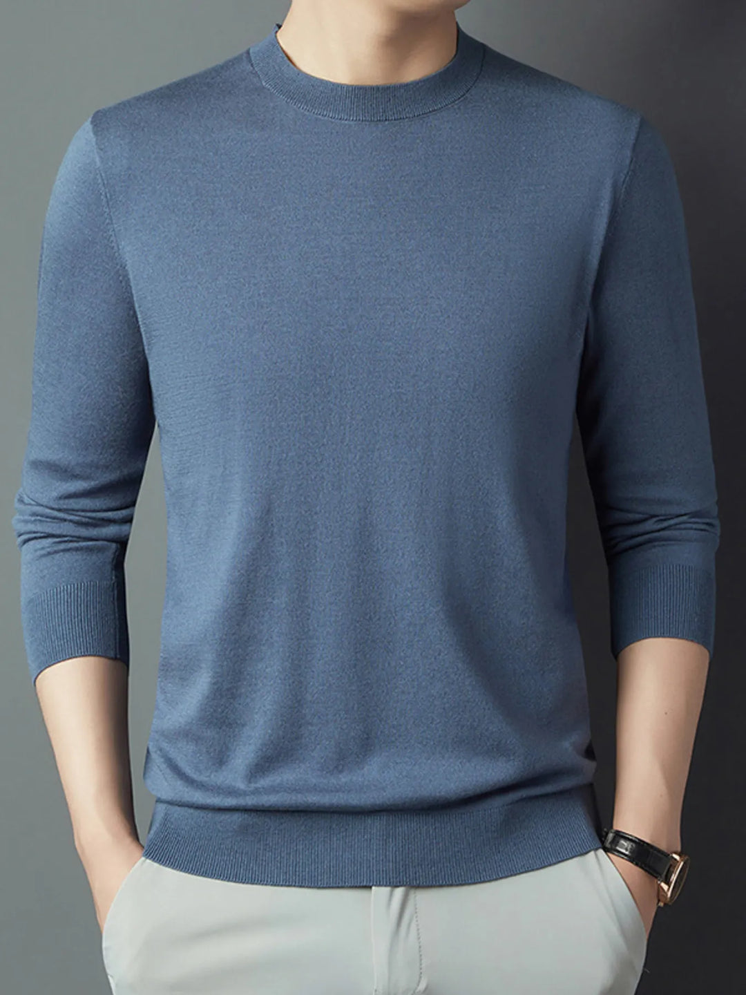 Men's Full Size Round Neck Long Sleeve Knit Top Plus Size
