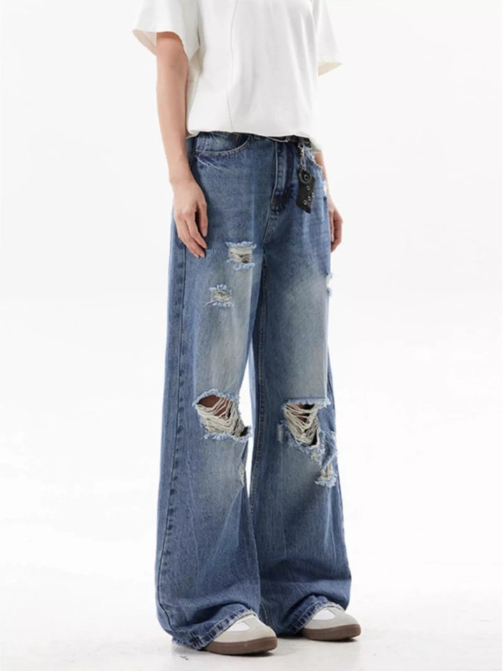 Men's Full Size Ripped Wide Leg Jeans Plus Size