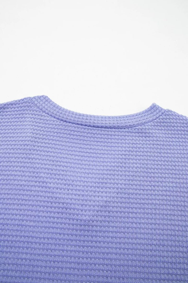V Neck Short Sleeve Plus Size Waffle Knit Top