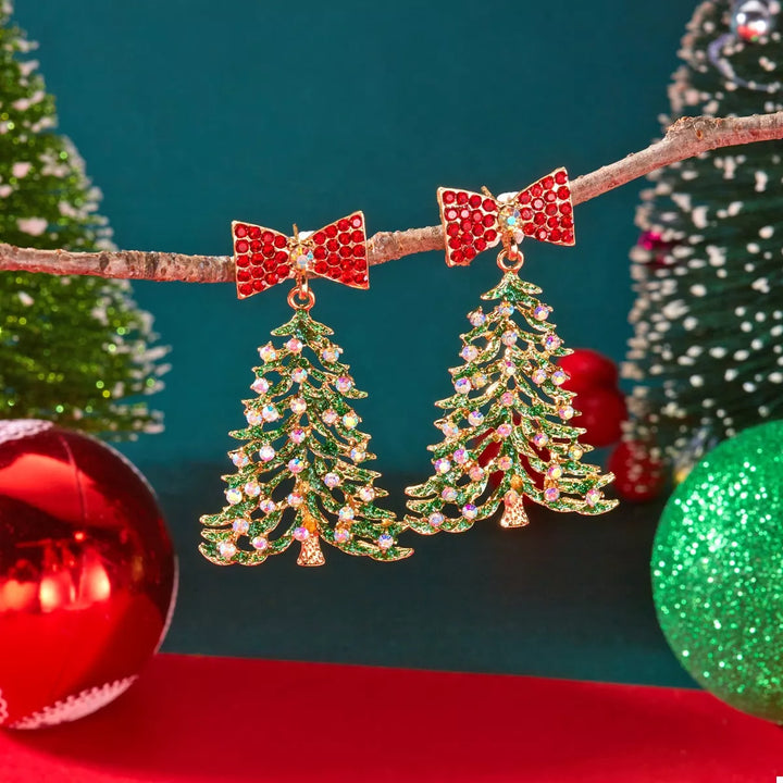 Christmas Tree Bow Drop Earrings