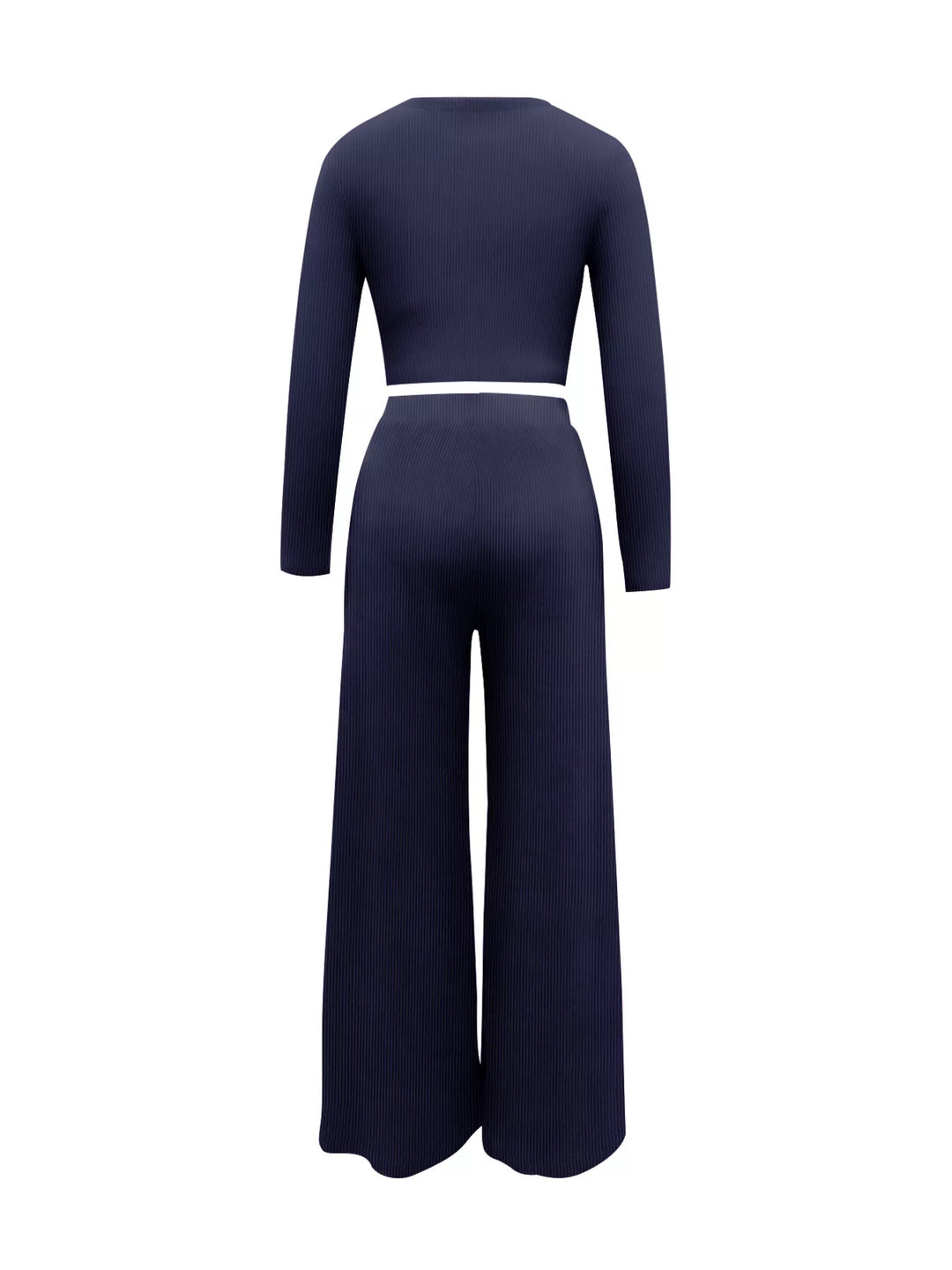 Casual Long Sleeve Crop Top and Wide Leg Pants Set