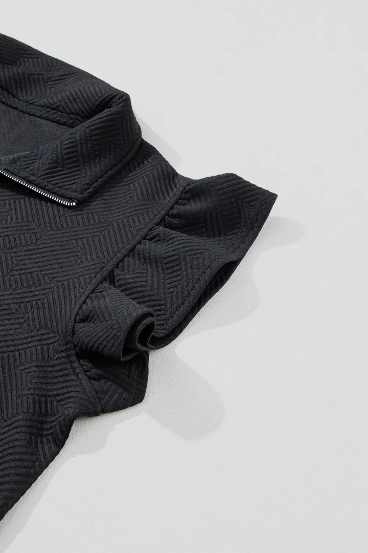 Ruffled Quarter Zip Top and Drawstring Pants Set