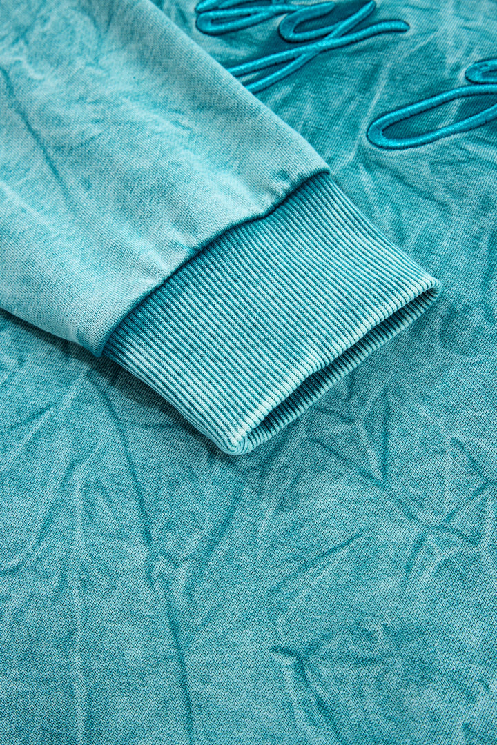 Sea Green saved by grace Letter Embroidery Mineral Wash Loose Sweatshirt