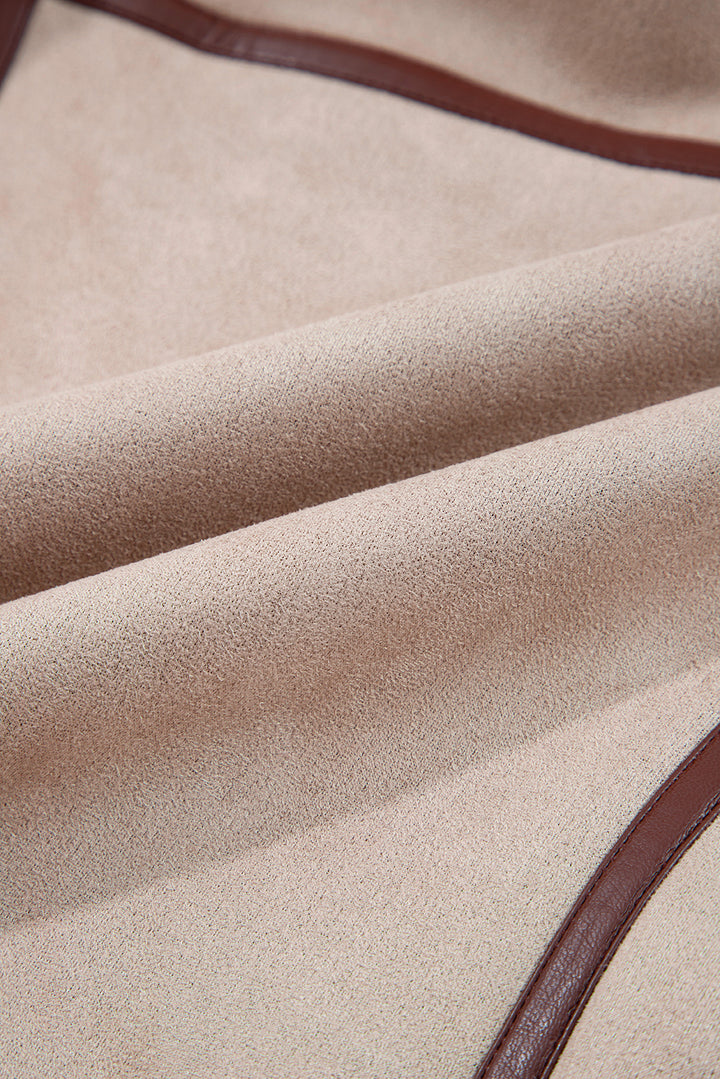 Dark Khaki Sherpa Lined Faux Suede Lapel Collar Vest