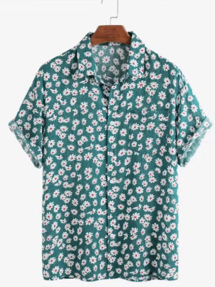 Men's Full Size Daisy Print Button Up Shirt Plus Size