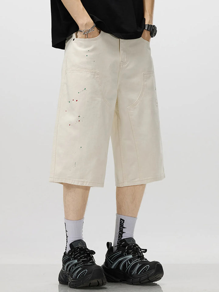 Men's Loose-Fit Splatter-Paint Denim Capris