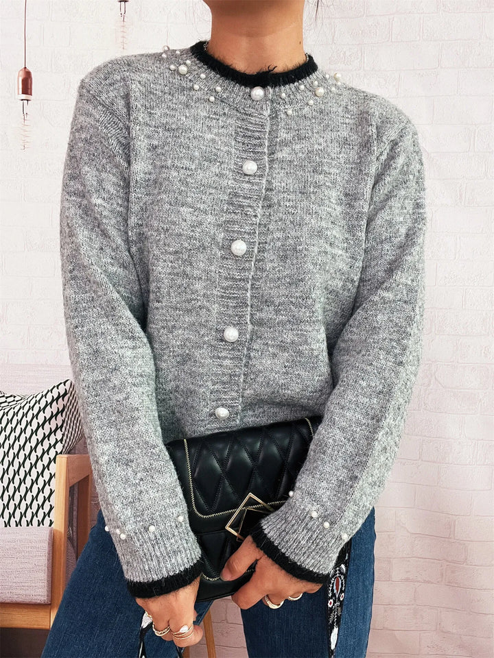 Pearl Embellished Button-Front Cardigan