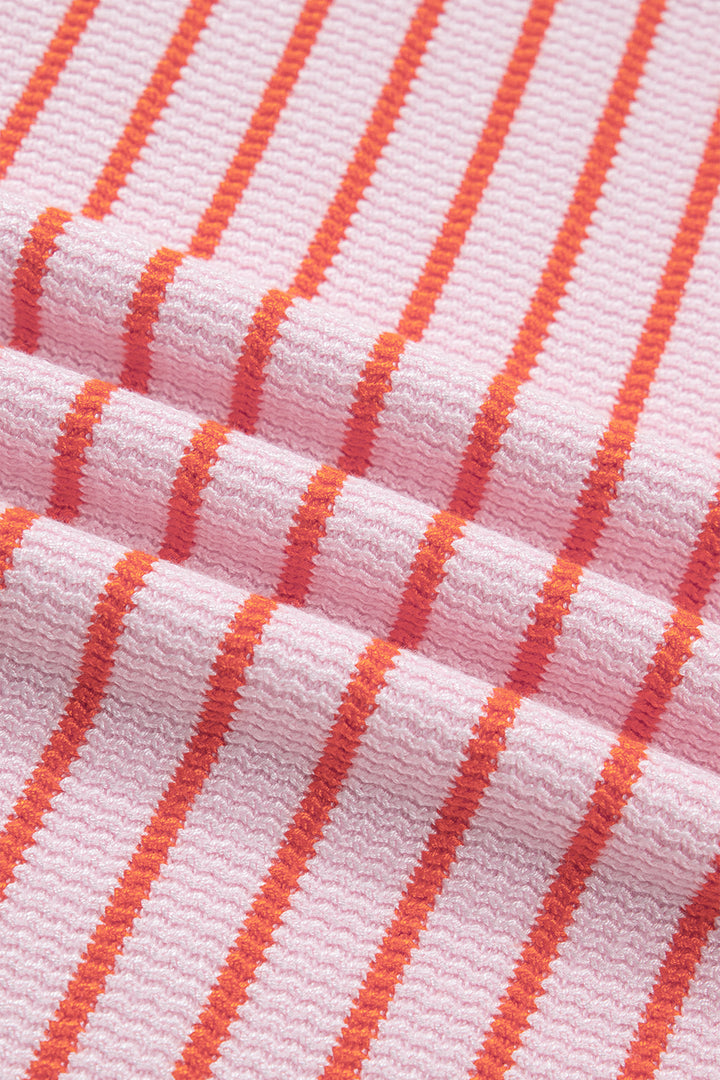 Pink Stripe Textured Knit Sleeveless Casual Sweater Top