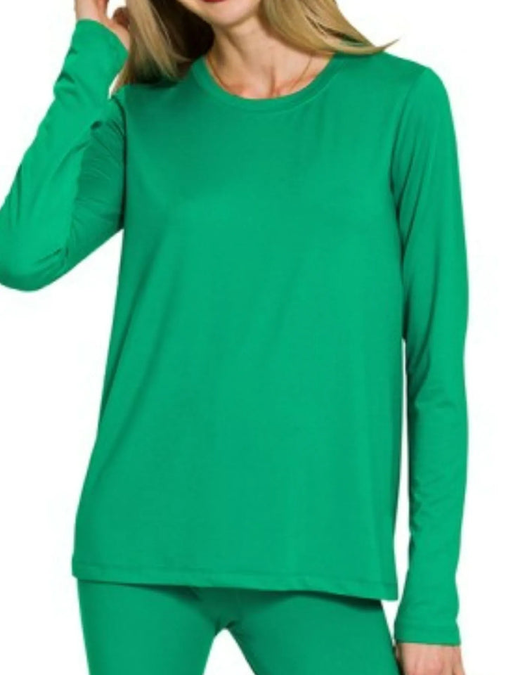 Zenana Microfiber Round Neck Top and Leggings Set