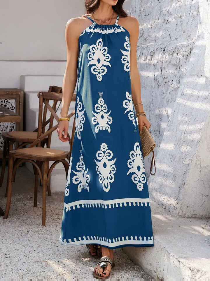 Devine Grecian Neck Printed Maxi Dress