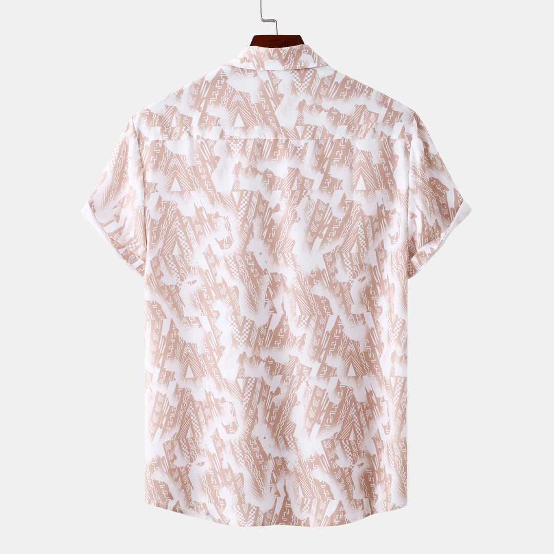 Men's Plus Size Printed Short Sleeve Button-Up Shirt