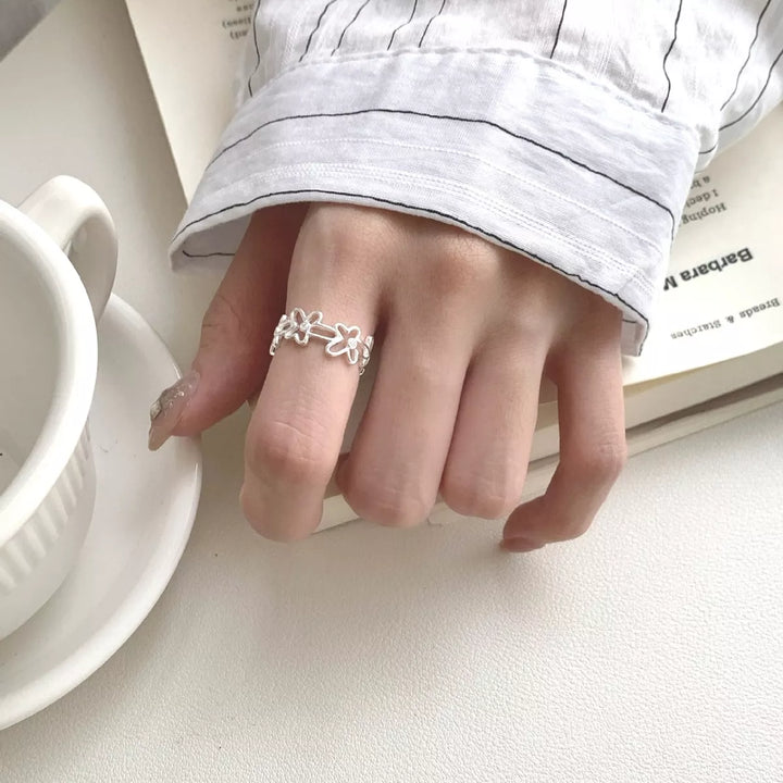 925 Sterling Silver Flower Open Ring