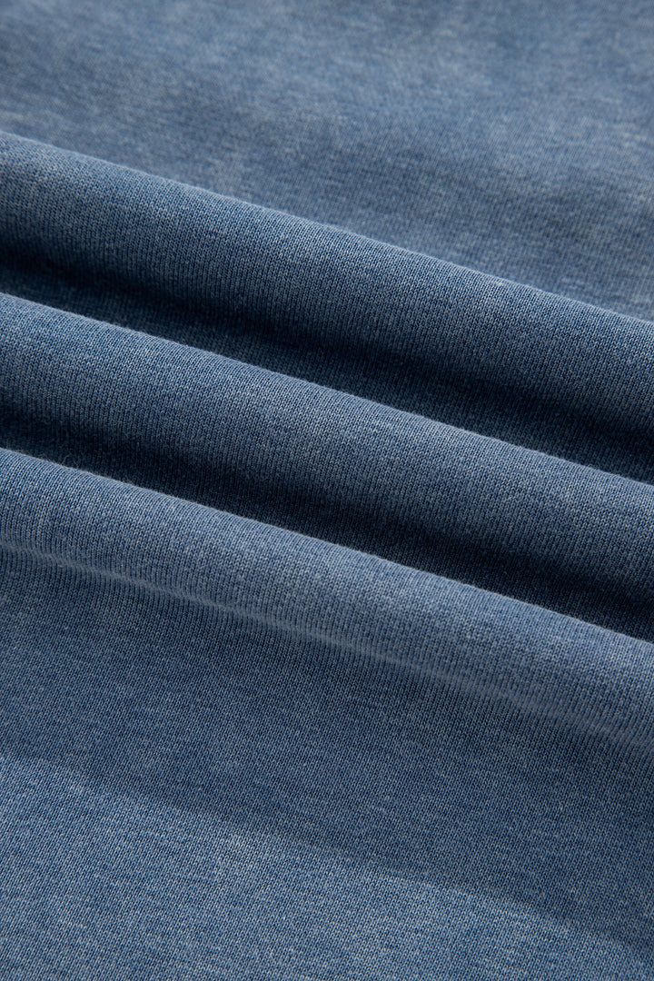 Sail Blue Lace Patchwork Detail Notched Neck Mineral Wash Baggy Sweatshirt