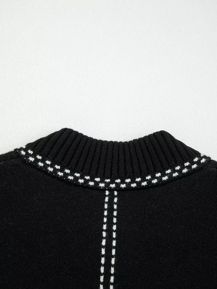 Contrast Trim Button up Sweater Cardigan