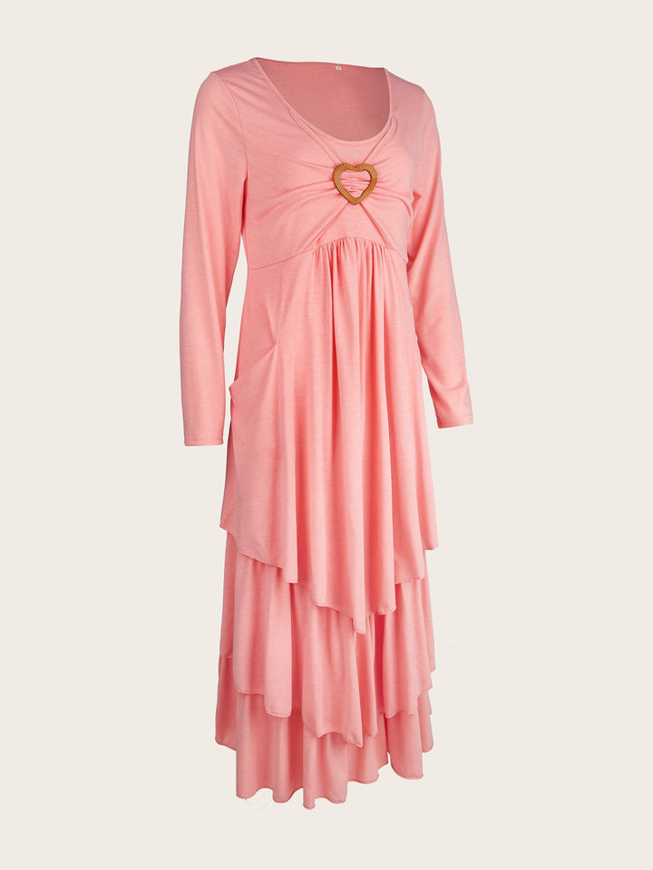 Full Size Heart-Decor Layered Midi Dress Plus Size