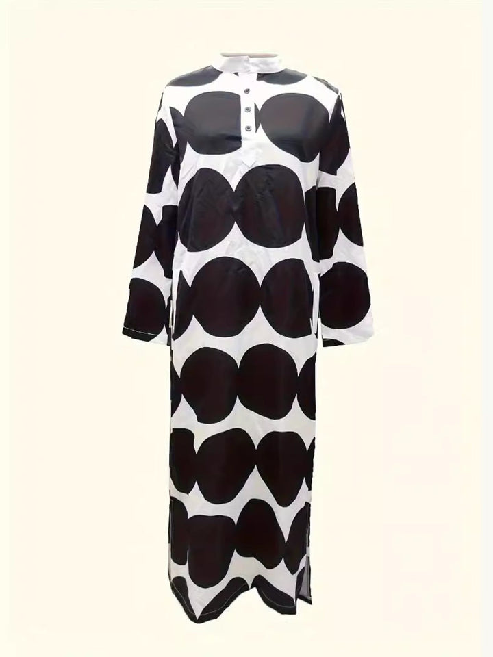 Polka Dot Print Long Sleeve Midi Dress