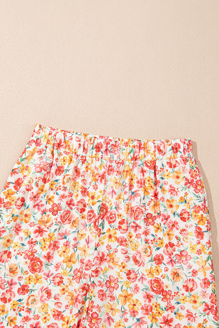 Pink Boho Floral Bandeau Top and High Waist Wide Leg Pants Set