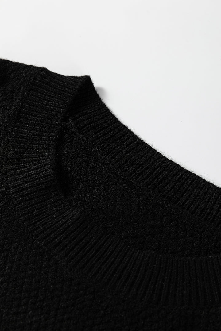 Medium Grey Color Block Knit Striped Sleeve Detail Casual Sweater