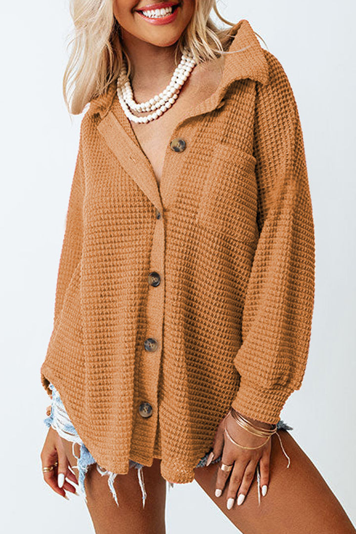 Chemise boutonnée décontractée en tricot gaufré marron