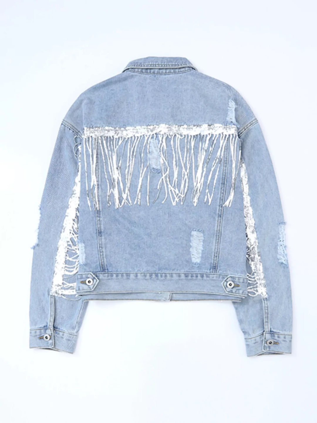 Fringed Sequin Embellished Denim Jacket