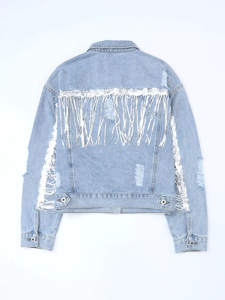Fringed Sequin Embellished Denim Jacket