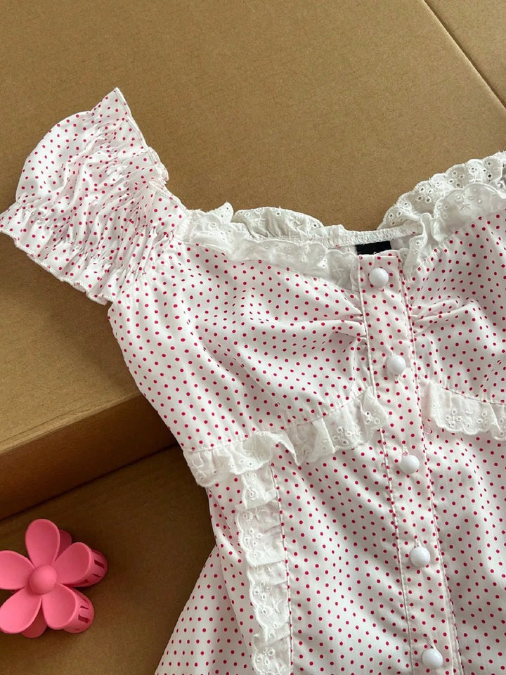 Polka Dot Lace Trim Blouse