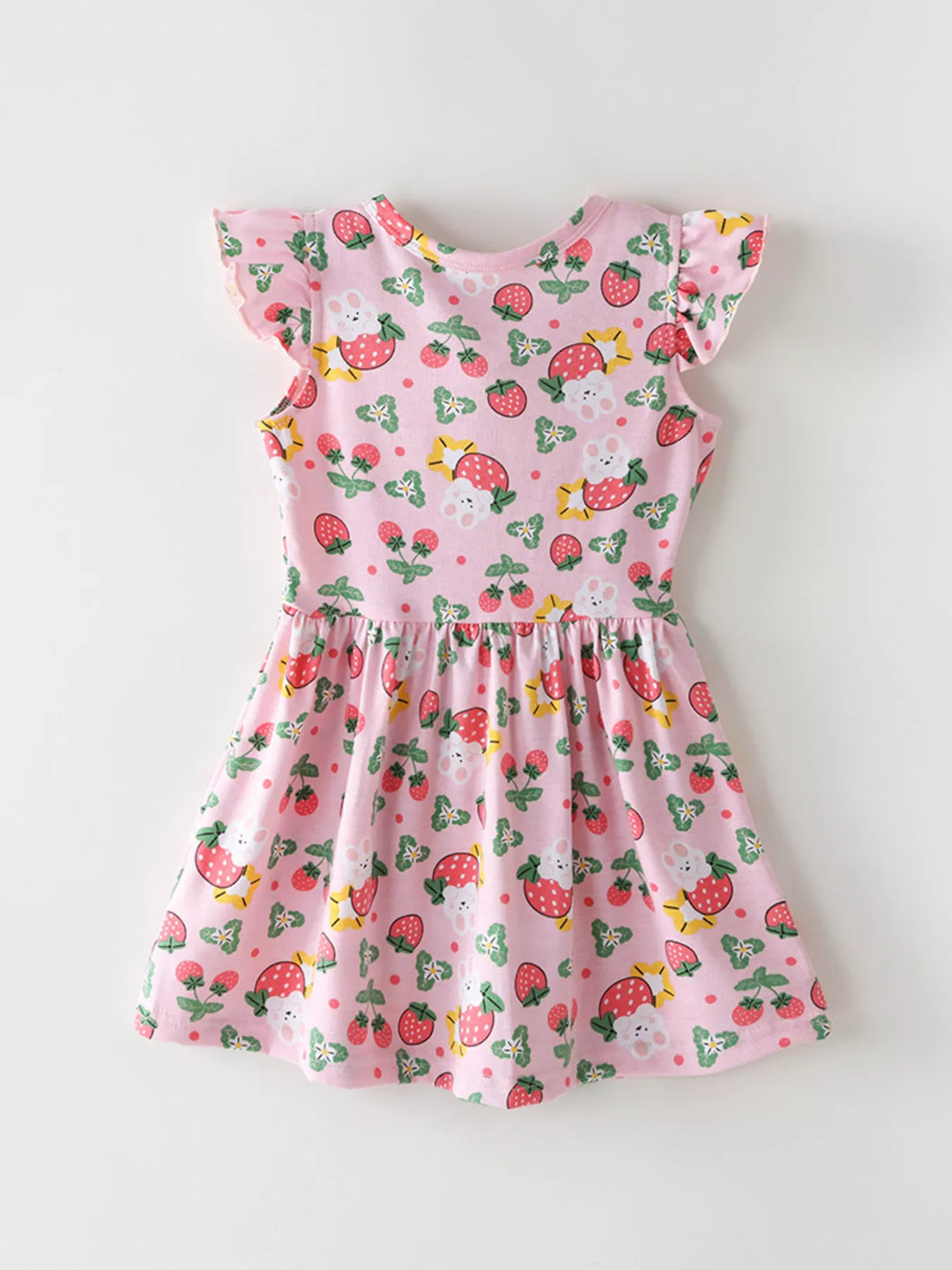 Children's Strawberry Print Ruffle Sleeve Dress
