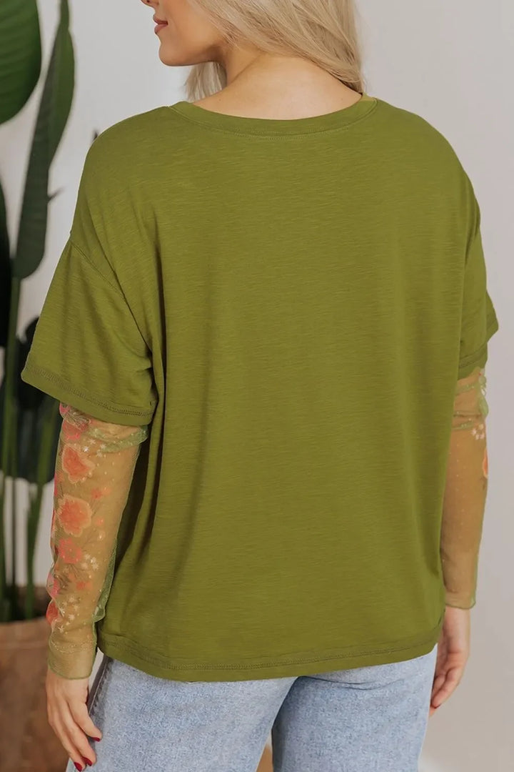 Round Neck Mesh Long Sleeve T-Shirt