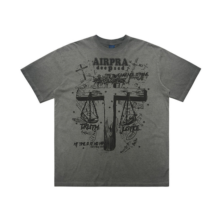 Printed Cotton Short-sleeved T-shirt Men's And Women's Bottoming Shirt Autumn And Winter