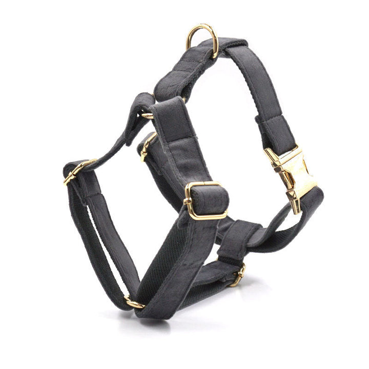 Dark Grey Velvet Pet Collar Leash