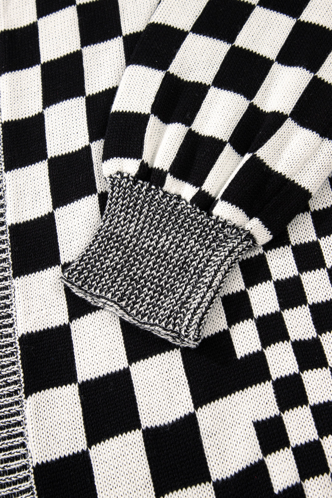 Black Plus Size Checkered Bubble Sleeve Drop Shoulder Open Cardigan