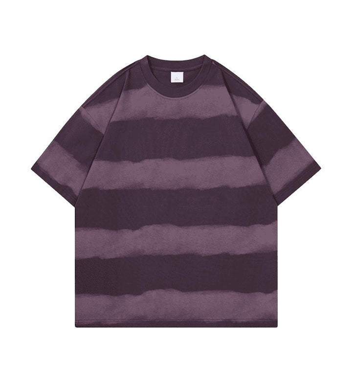 Tie-dye Washed Striped Short-Sleeve Mens Cotton T-Shirt