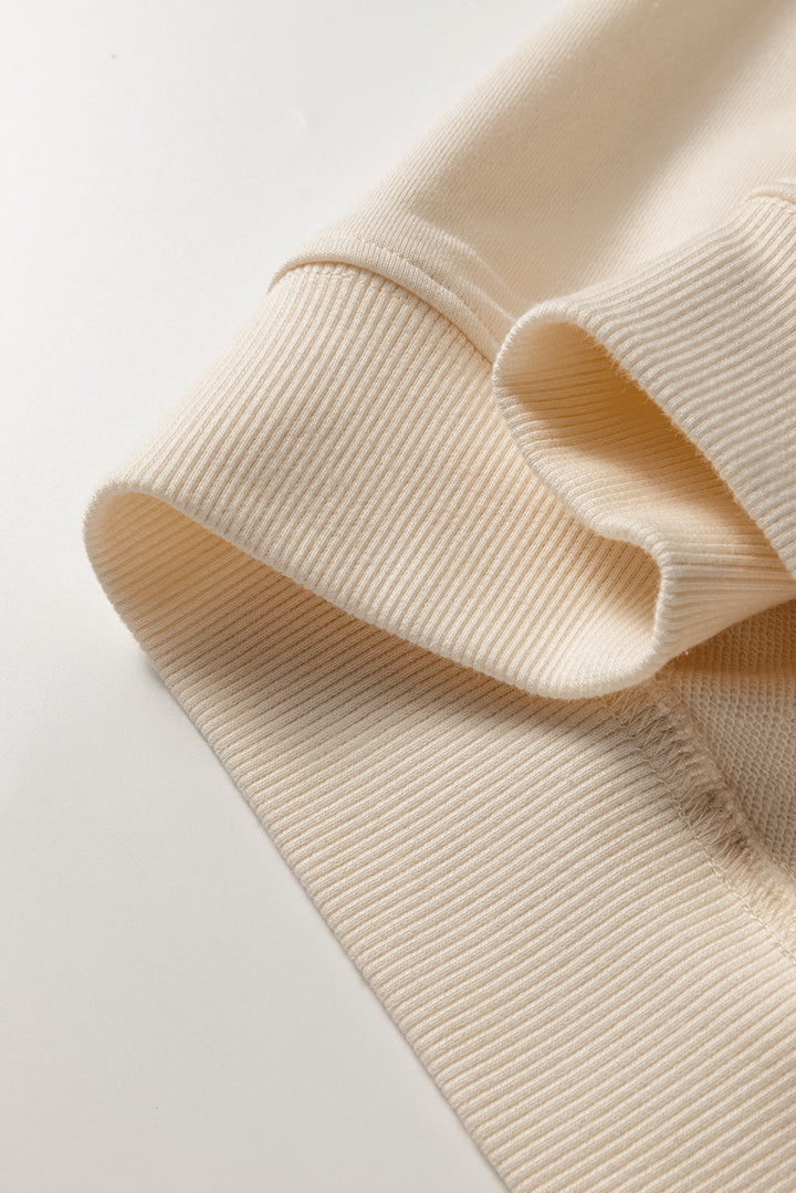 Parchment Checkered Patchwork Kangaroo Pocket Half Zipper Hoodie