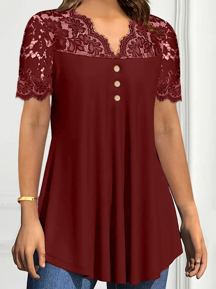 Lace Panel Short Sleeve Blouse
