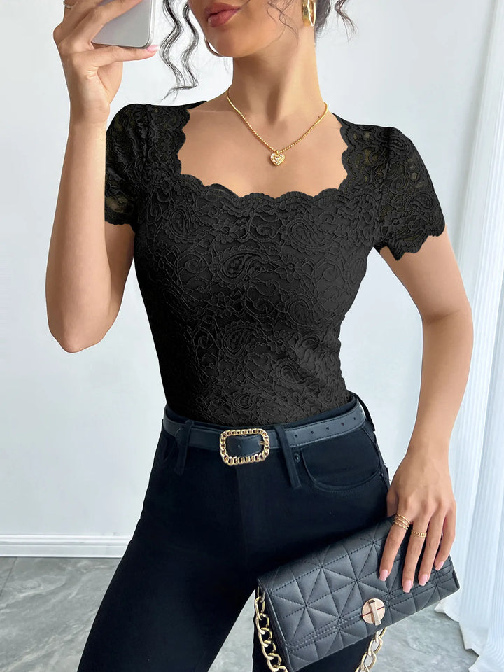 Floral Lace Square Neck T-Shirt