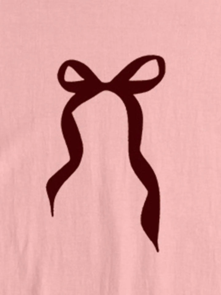Plus Size Bow Round Neck Short Sleeve T-Shirt