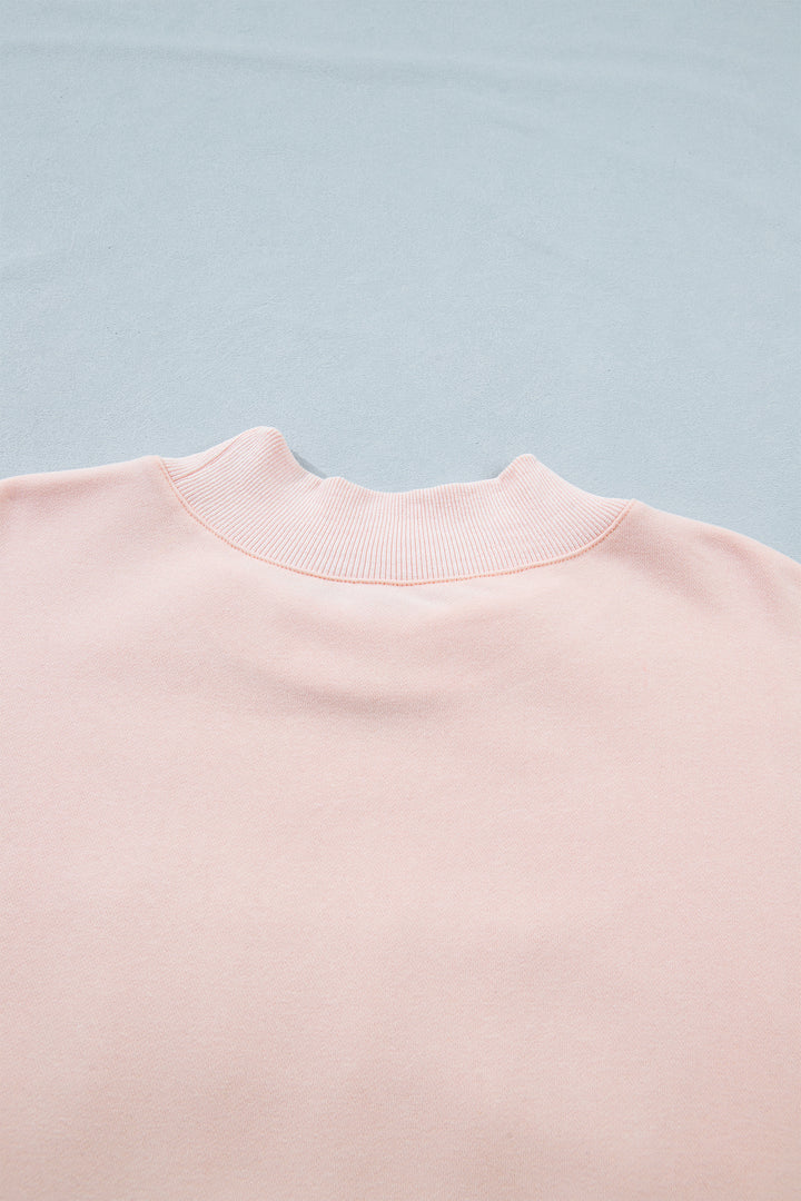 Light Pink BLESSED Embroidered Trim Patch Graphic Plus Size Mock Neck Sweatshirt