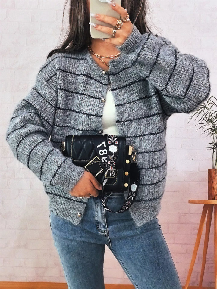 Striped Button Up Long Sleeve Cardigan