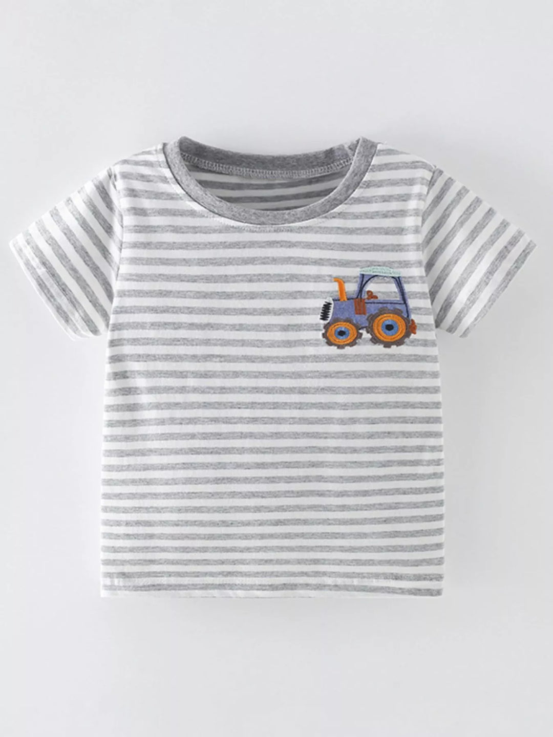 Children's Striped Cotton Toddler T-Shirt with Tractor Applique