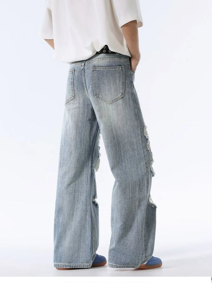 Men's Distressed Wide Leg Baggy Jeans
