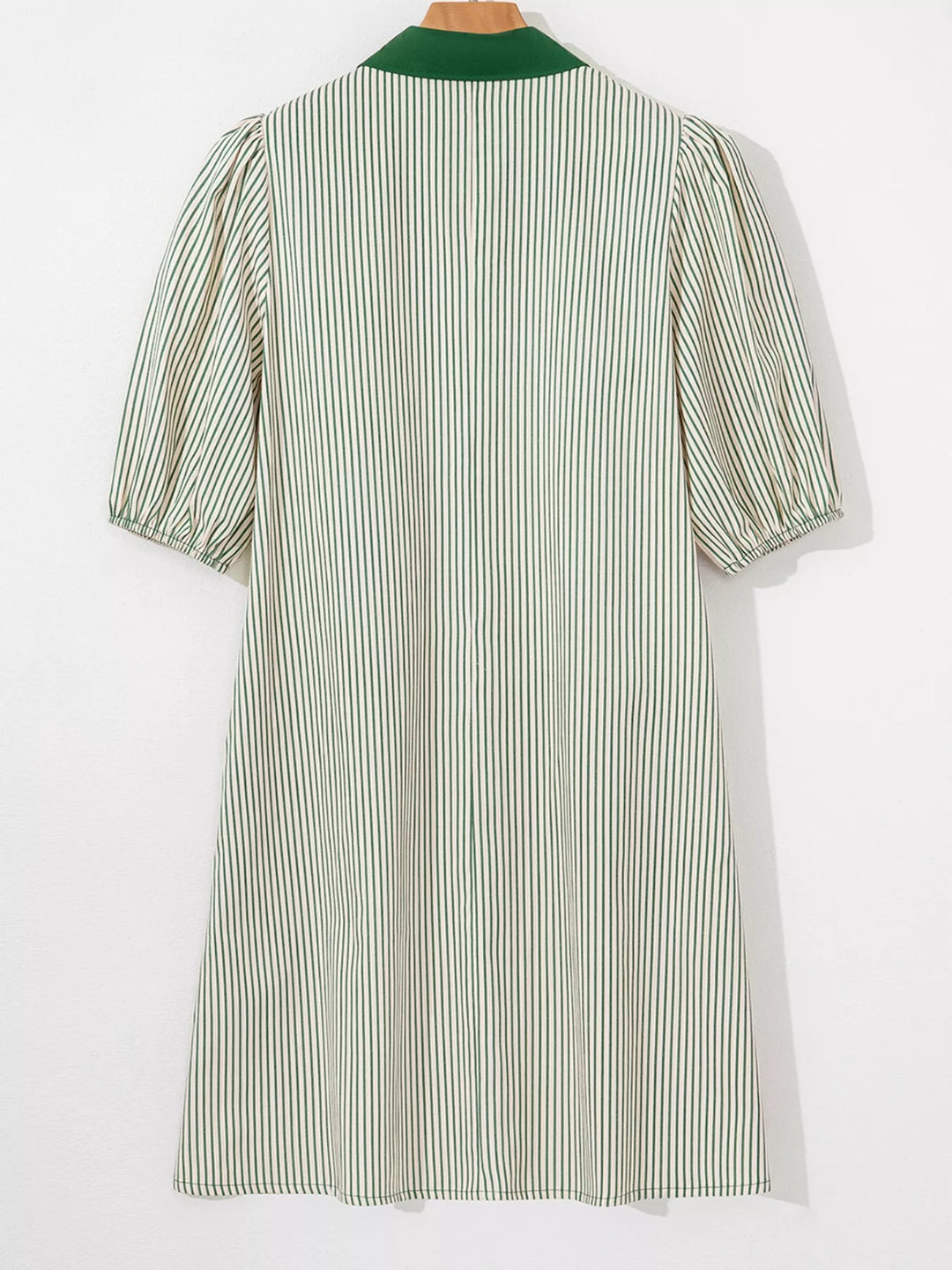 Stripe Color Block Patchwork Shirt Collar Button Down Puff Sleeve Mini Dress